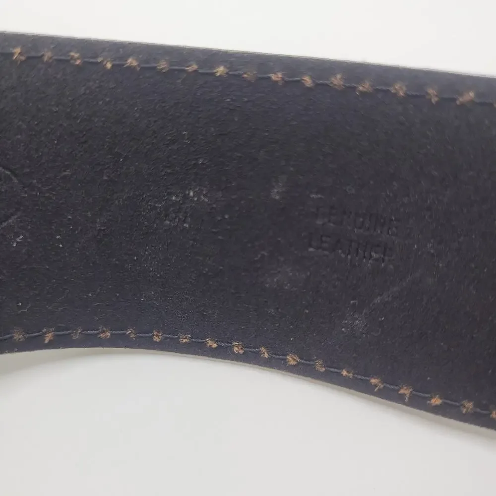 Talbots Belt Medium Black Leather Contrast Stitch Silver Buckle Boho Equestrian